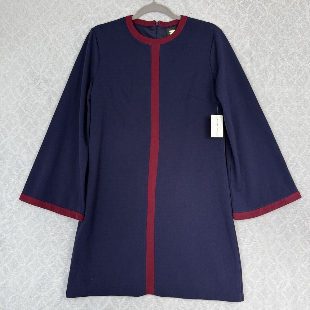Alexia Admor Flare Sleeve Shift Dress M Blue Burgundy Mod Retro MCM Gogo Party